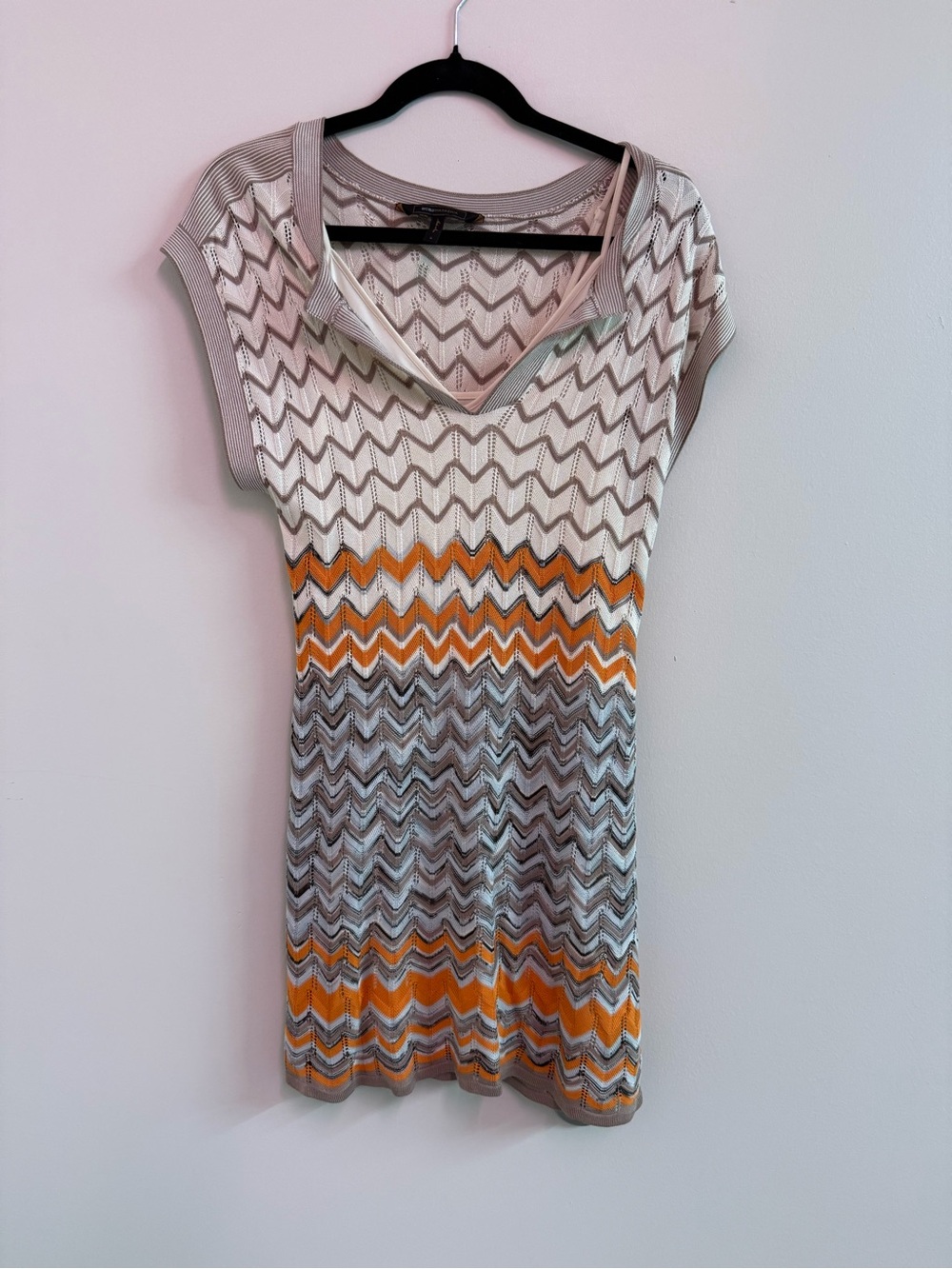 BCBGMaxAzria Chevron Knit silk dress Orange and grey chevron
